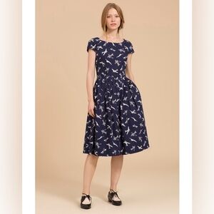 ModCloth Emily and Fin Navy  A Line Dress Flare With pockets.Come Fly With Me